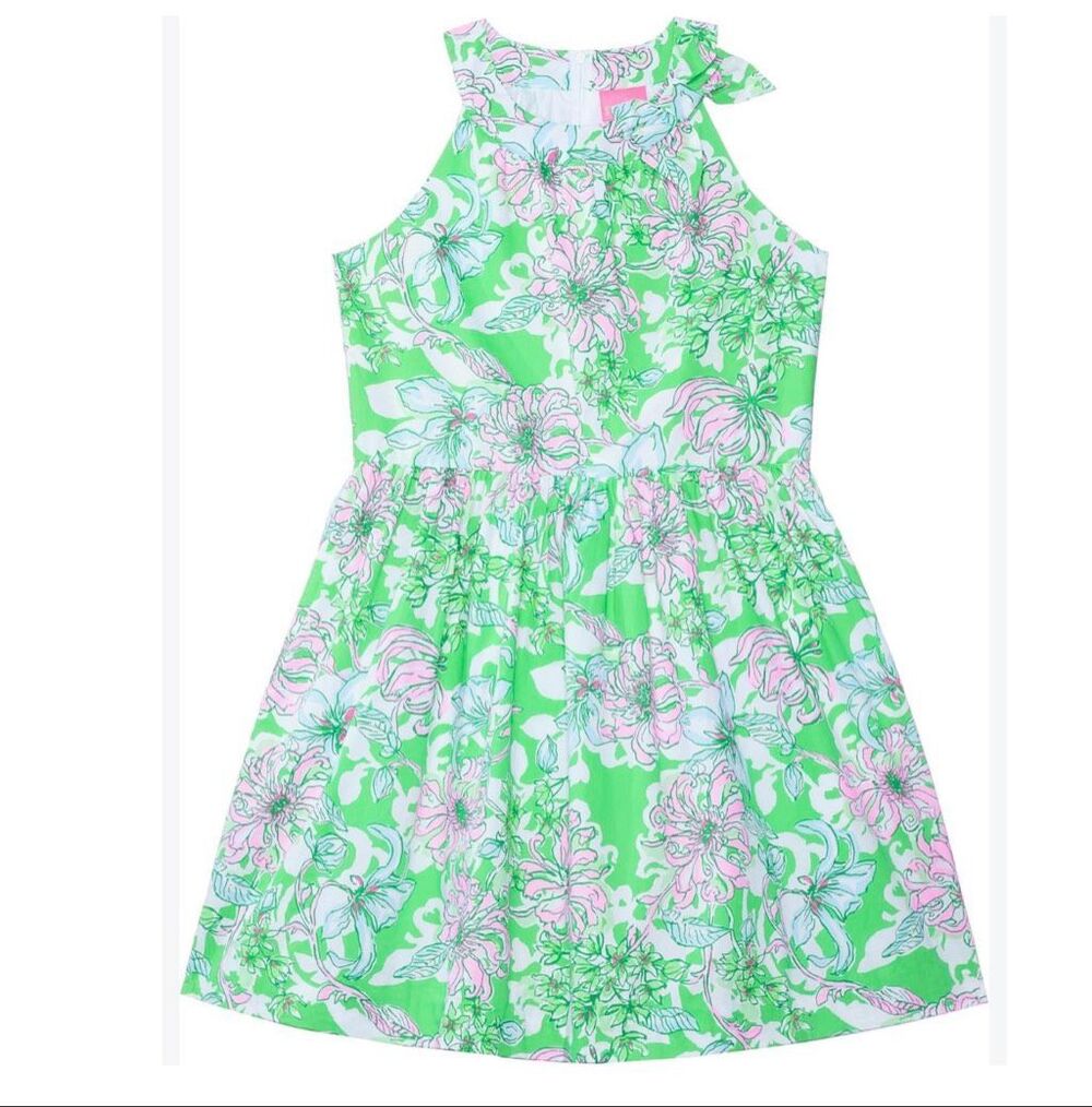 Lilly Pulitzer Girls Josephine Dress Spearmint Blossom Views - Size 6